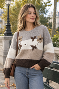 Pull femme rayé fleurs brodées